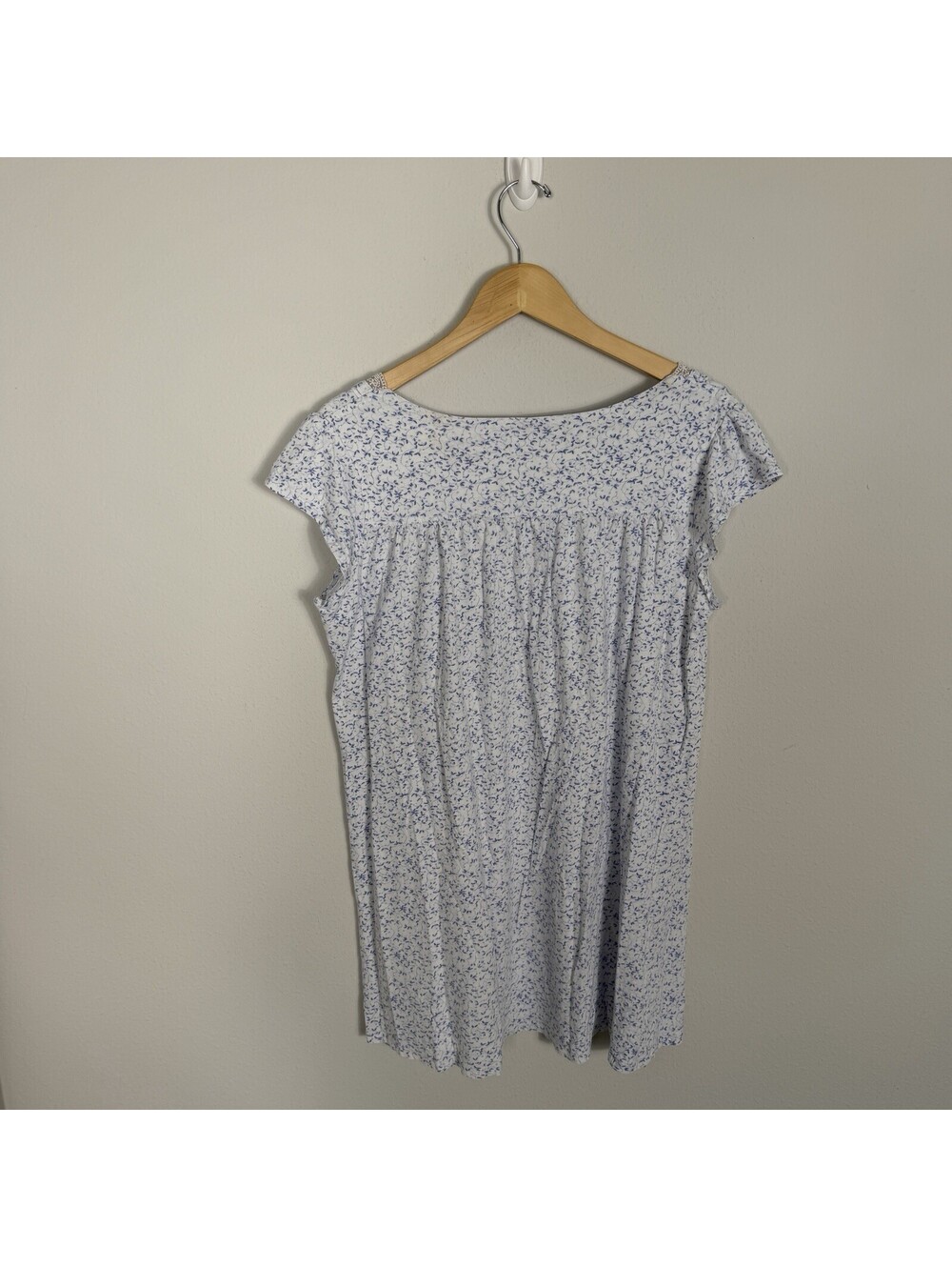 Eileen West Nightgown White/blue Floral 100% Cotton Knit Short Sleeve Size M - Picture 6 of 7